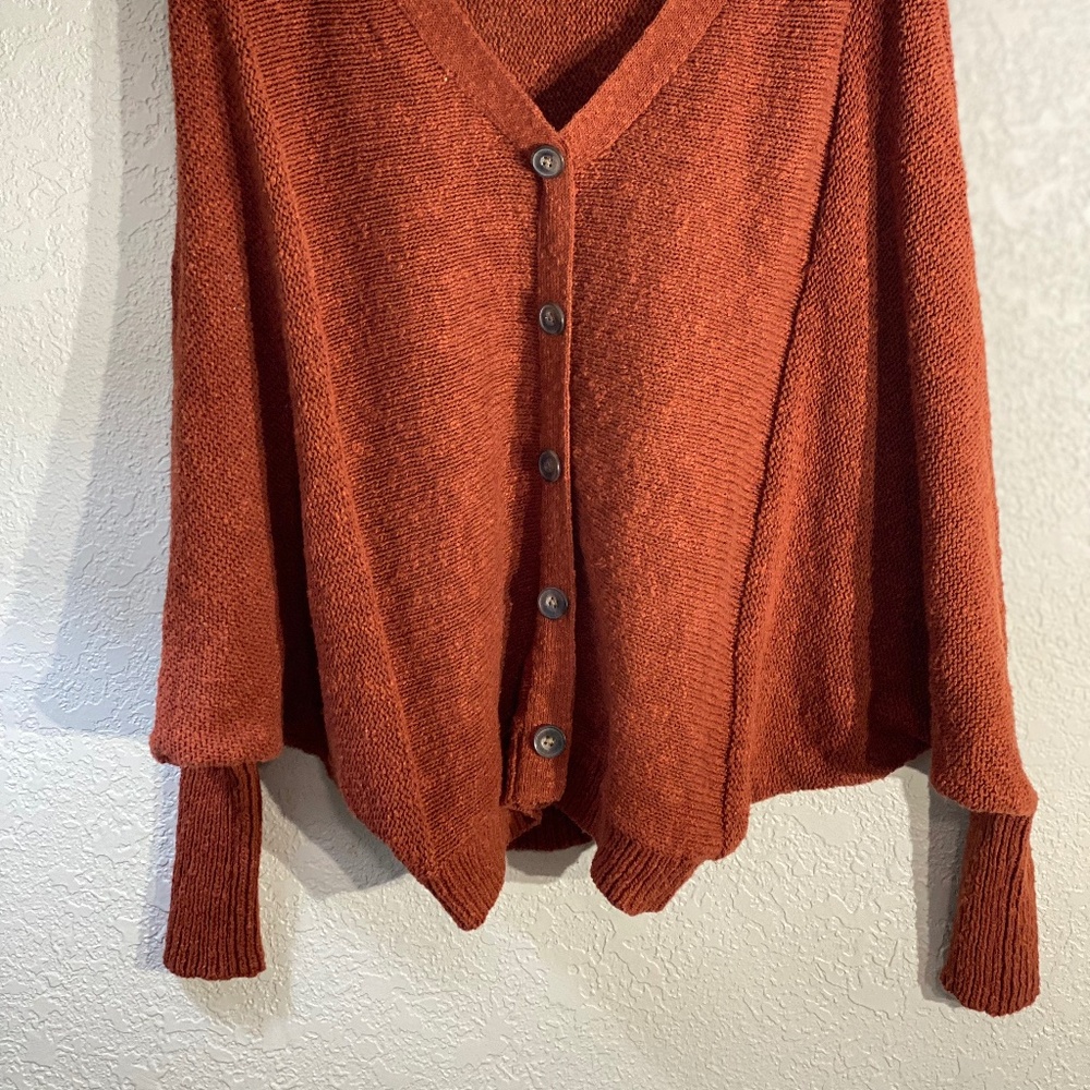 RUBY MOON Knitted Burnt Orange Button Down Cardigan Sweater - Picture 2 of 5